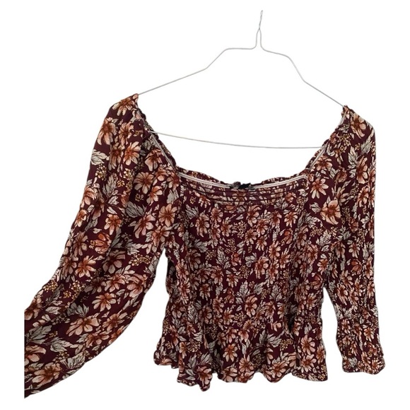 American Eagle Outfitters Brown and Orange Smocked Crop Blouse - Picture 2 of 5